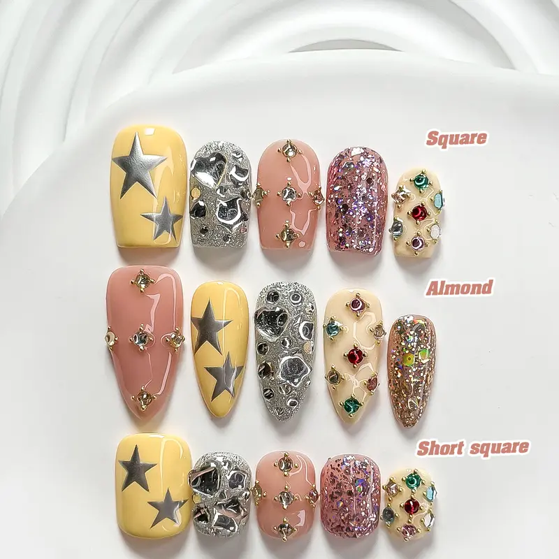 CuraTique Summer Collection | Silver Chrome Nails | 10PCS Handmade Press On Nails REUSABLE 3D Gel Spring 2026 / Light Luxury、Lovely、Gorgeous