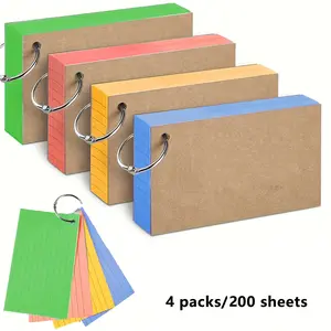 4 Pack/200 Sheets Colorful Index Sticky Notes, 3x5 Inch Ring Flash Cards, Double Sided Lined Notebook Paper for Learning & Memory