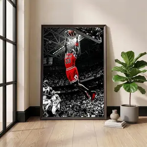 Michael Jordan Poster Print Unframed, Slam Dunk Wall Art, Chicago Bulls Decor, Basketball Man Cave Art, Black and White Sports Print, Color Splash Canvas