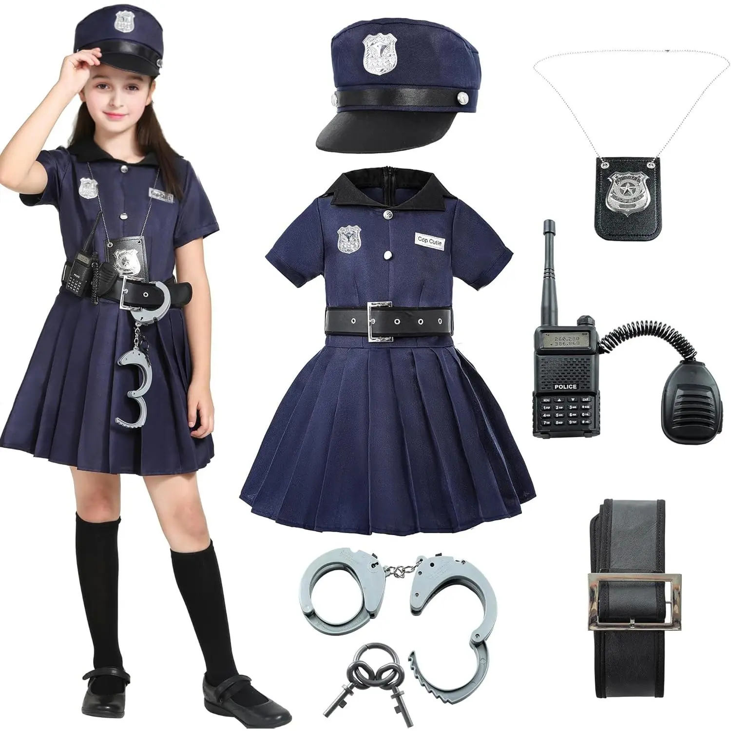 Sincere PartyToys Kids Police Costume For Girls,Girls Police Officer Costume Set,Kids Halloween Costume Dress Up 3-14years