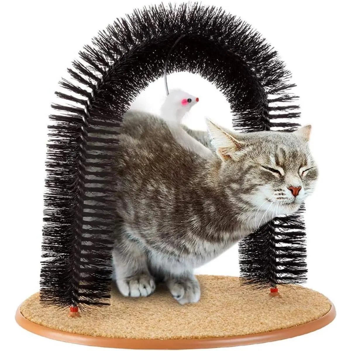 Cat Grooming Arch - 3-in-1 Scratching Board with Built-in Brushes, Deshedding Tool & Face Massager - Interactive Self-Cleaning Toy for Indoor Cats Natural Sisal Scratcher