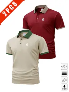 Men's Summer Lion Print Polo Shirts, Breathable Casual Slim Fit, Golf & Business Wear, Multi-Color Sportswear, Perfect Gift for Husband