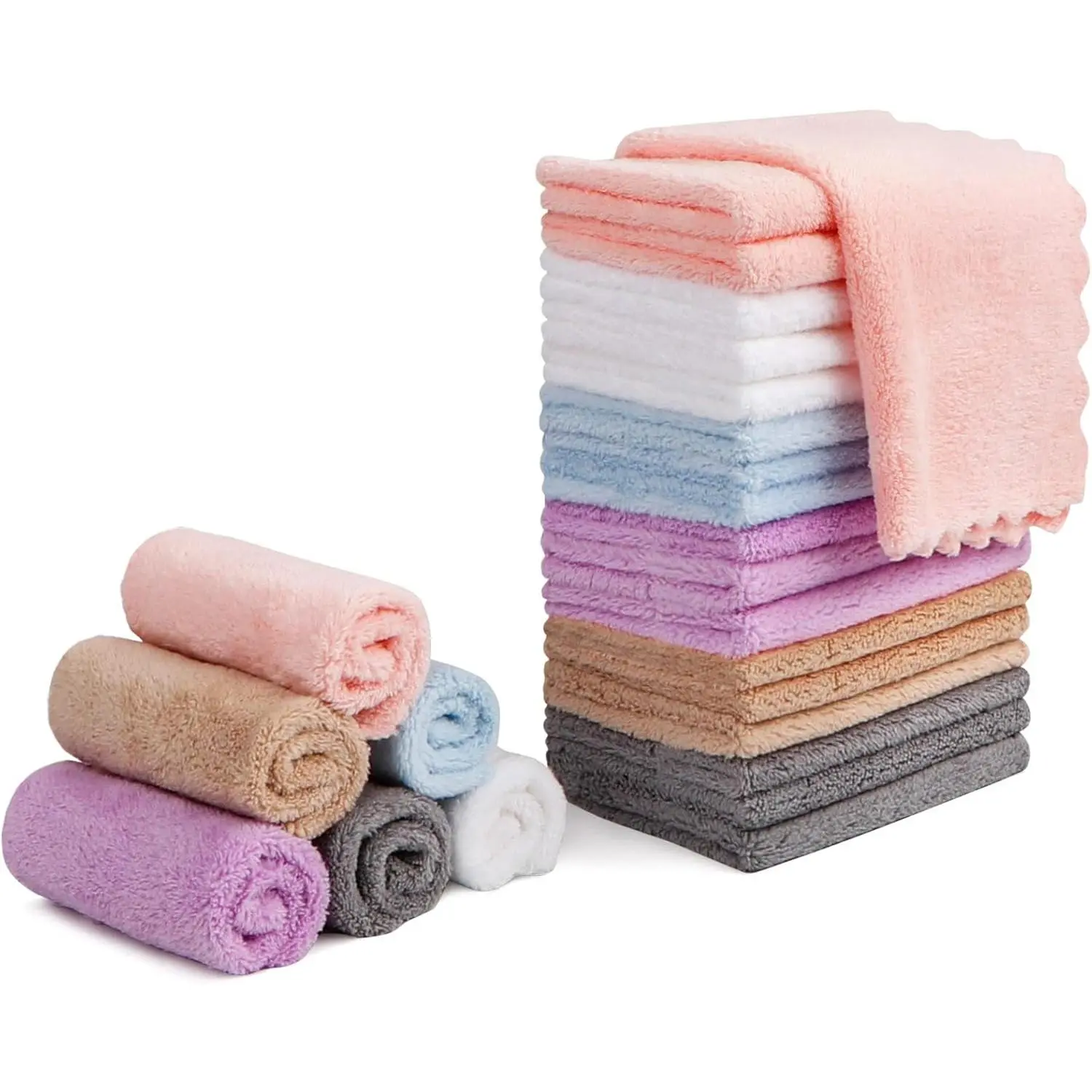 Reusable Makeup Remover Cloths, 24 Pack, Soft Coral Fleece Microfiber, Machine Washable Cleanser Towels for All Skin Types, 7x7 in, Holiday Gifts for Adults, Wipe, Cosmetic, Makeup Remover Towel