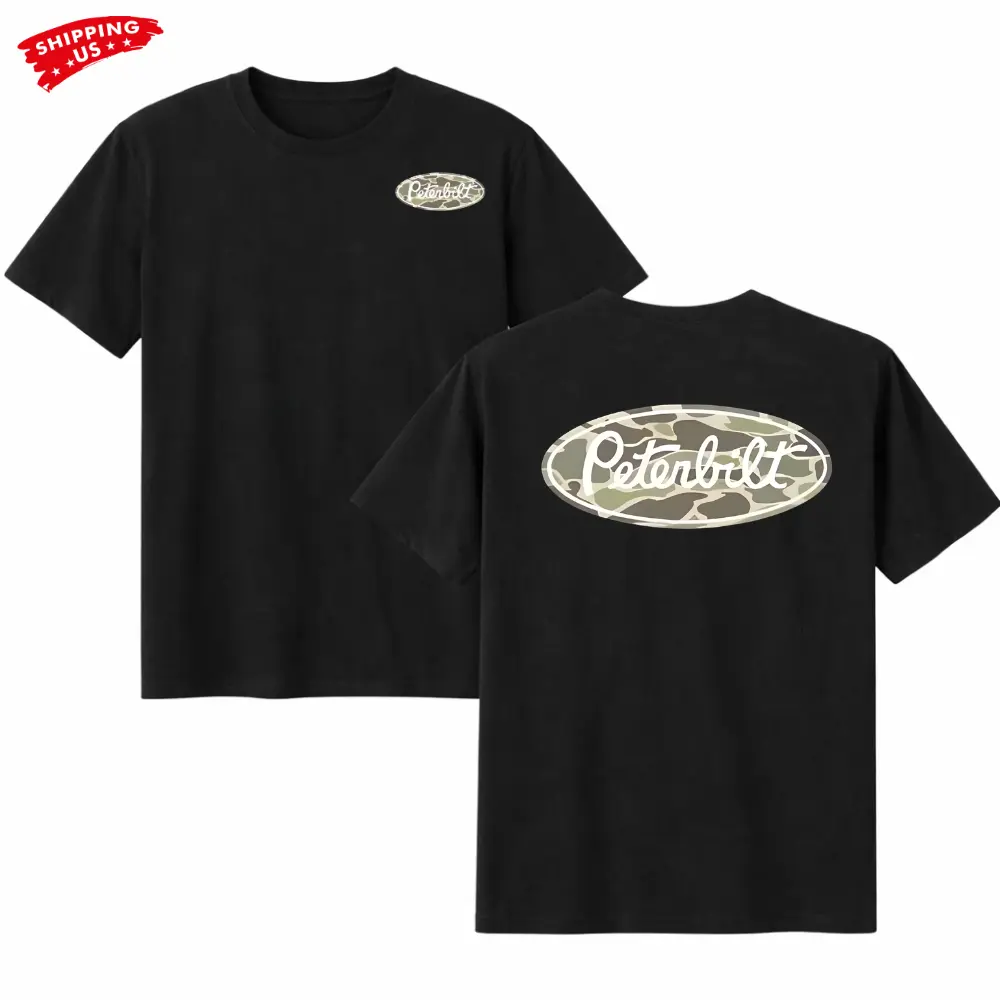 Peterbilt Camo Logo T-Shirt, Vintage Camouflage Peterbilt Oval Logo Graphic Tee, Premium Cotton Unisex Truck Driver Shirt for Diesel Truckers & Trucker Lifestyle Gift