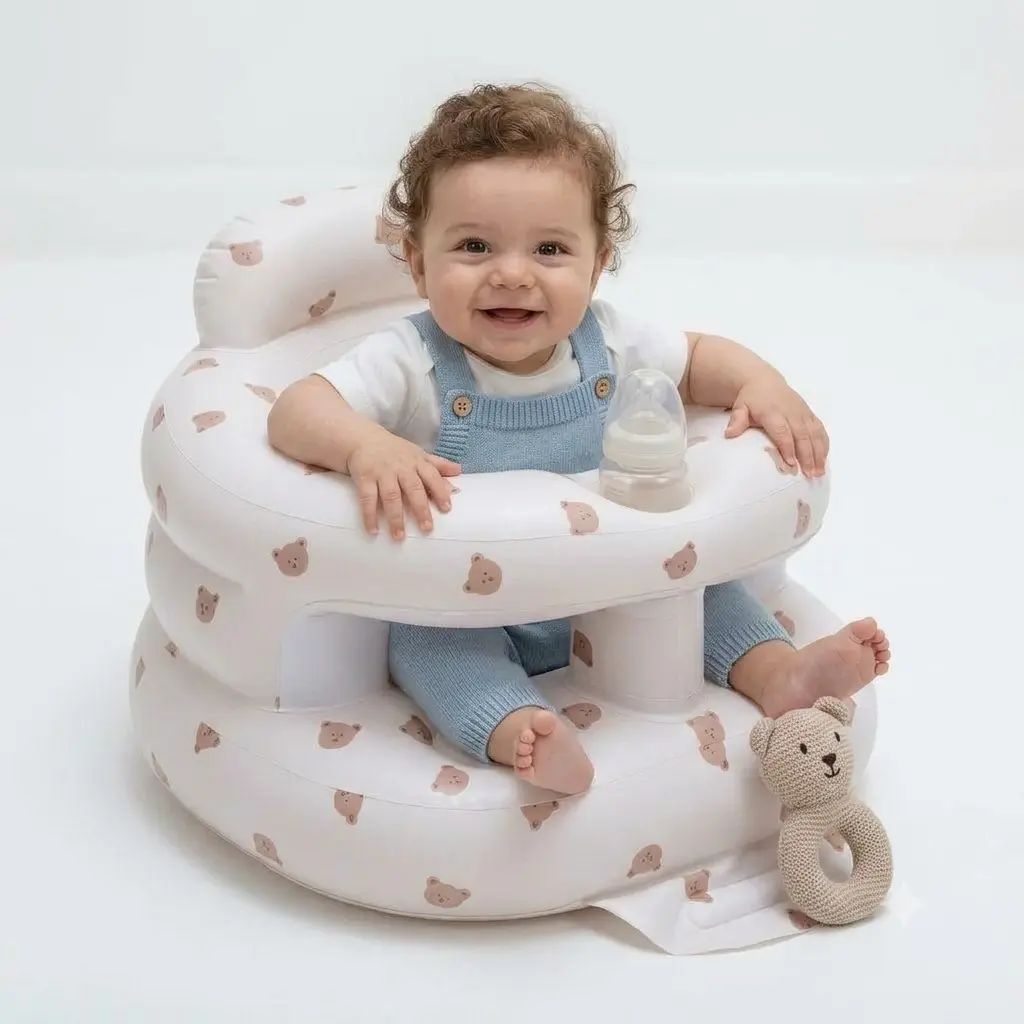 Inflatable Baby Seat for Hands-Free Parenting, Anti-Rollover PVC Toddler Floor Chair with Safety Fence, Portable Sit-Up Helper