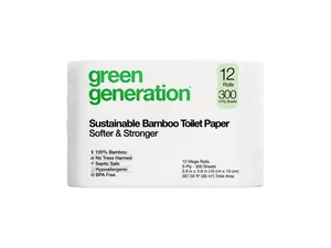Green Generation Bamboo Toilet Paper -12 Roll, 3-Ply, 300 Sheets/Roll - Non Toxic, Organic Septic Safe Toilet Paper Chemical free- BPA Free Sustainable, Soft, FSC Certified - Home, eco-friendly, Boat & RV Use