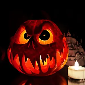 Giant Halloween Pumpkin Resin Decoration, Hollow Design with Ghost Skull Face Features, Indoor Outdoor Holiday Decor, Carved Texture