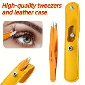 1pc Eyebrows Tweezers With Storage Bag, Beauty Fine Hairs Puller Makeup Tools Stainless Steel Slanted Eye Brow Clips for Eyebrows, Eyelids & Facial Hair Removal