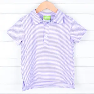 Lavender Stripe Knit Polo - Short Sleeve Boys Collared Shirt