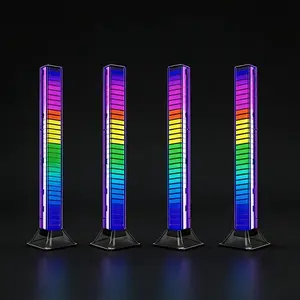 Sound-Activated RGB LED Ambient Lights 4-Pack Black Rechargeable for Car TV Gaming, Create Stunning Dynamic Atmosphere Anywhere