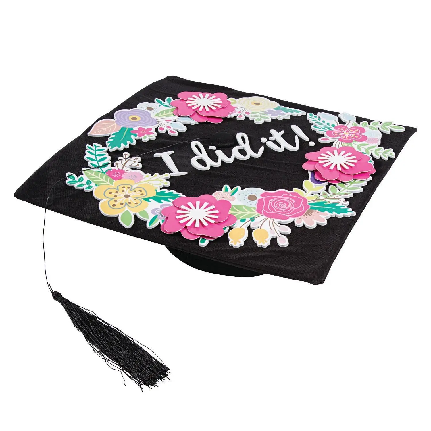 Floral Self-Adhesive Foam Graduation Cap Decorating Kit for 4 Hats