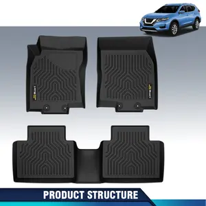 CROSSDESIGN 3PCS TPE Floor Mats for 14-20 Nissan Rogue Car All Weather TPE Floor Set Liners Plaid 3D Material Cargo Liners All-Weather Car Mats Anti-Slip Trunk Mat Accessories Custom Upgrade version