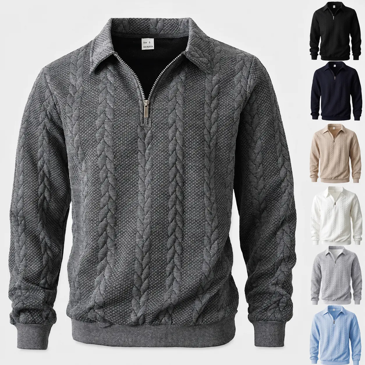 Men’s Cable Knit Quarter Zip Turn-Down Collar Sweatshirt, Straight Fit Long Sleeve Pullover for Spring Fall Office Commute, Outdoor Activities & Daily Wear