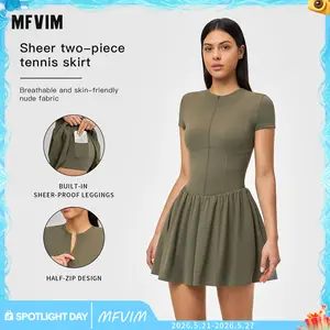 MFVIM solid-color waist-cinched short-sleeve dress, solid-color zip-up short-sleeve top, sporty bodycon mini skirt, pure‑desire inner lining, fashionable womenswear