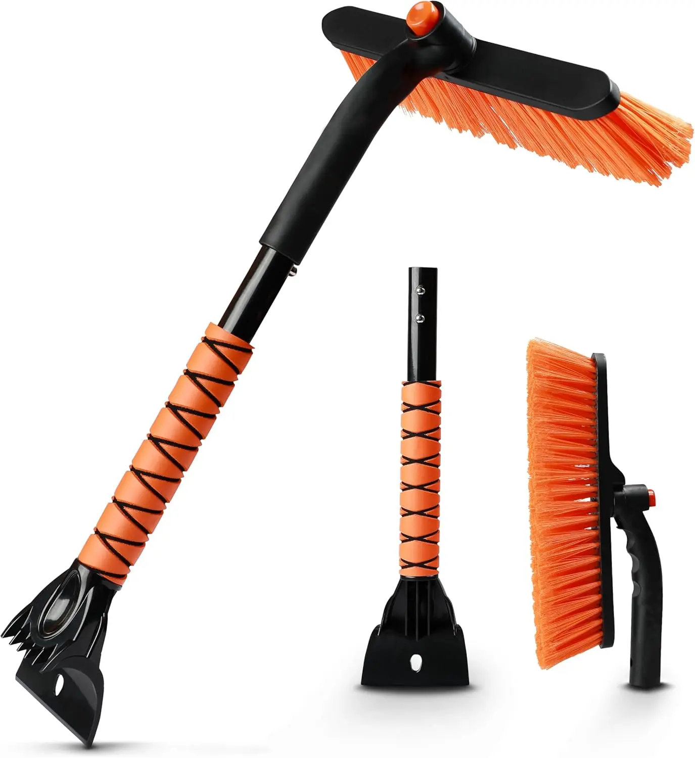 27" Car Windshield Snow Brush & Ice Scraper - Car Cleaning Tool, 360° Pivot Head, Detachable Foam Grip, Paint-Safe Bristles, Ice Chipping Tool, Winter Automotive Essential Accessory