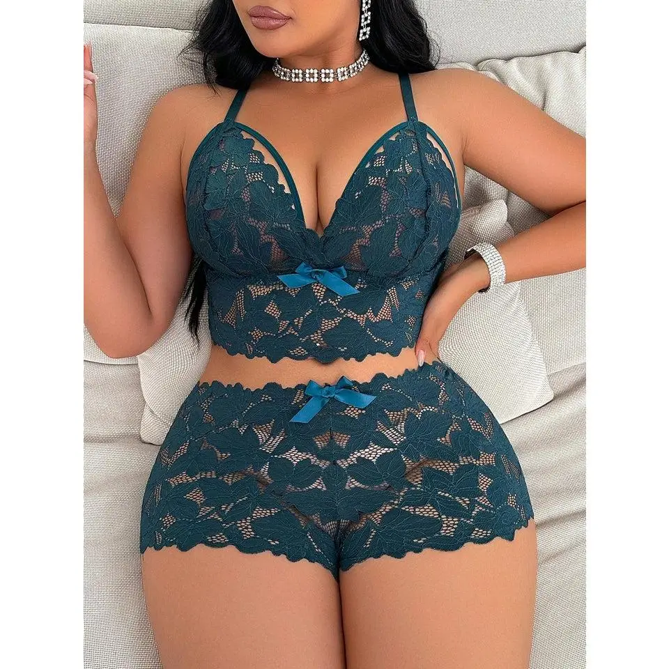 Plus Size Women's Sexy Lace Lingerie 2pcs/Set