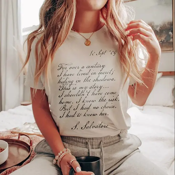 Stefan Salvatore Diary Entry Graphic T-Shirt Mystic Falls Vampire Diaries Bookish Fan Tee