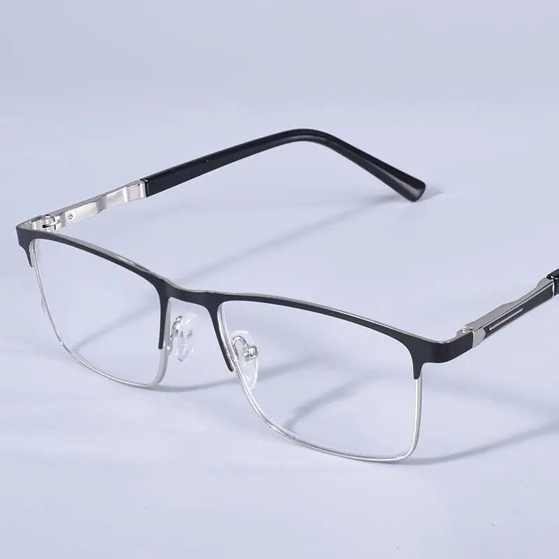 Fashion Large Frame Square Reading Glasses Double Color Prescription Eyeglasses For Men With Spring Hinge +125+175+225+275