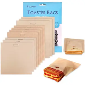 10 reusable nonstick toaster bags for grilled cheese sandwiches, chicken nuggets, paninis, and garlic toasts