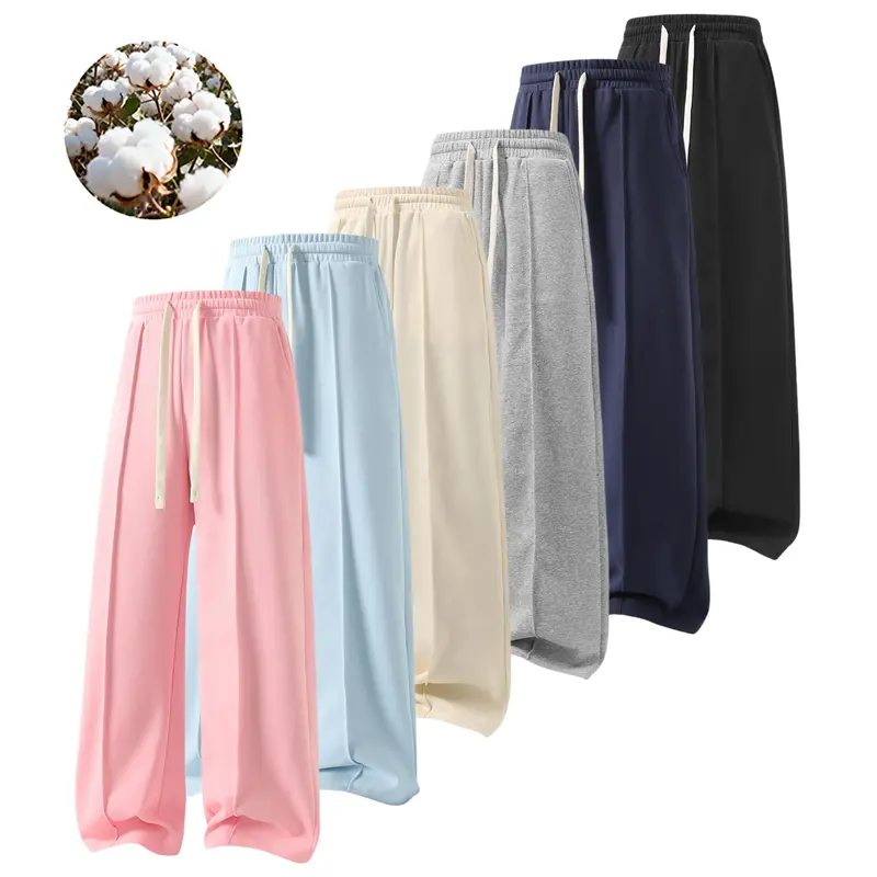 Womens Wide Leg Sweatpants for Girls Baggy Casual Workout Straight Yoga Pants with Pockets Fashion Stretch Lounge Comfy Joggers Gym Pants Sports Jogging Wear Basic Womenswear Bottom Loose Fit Trouser