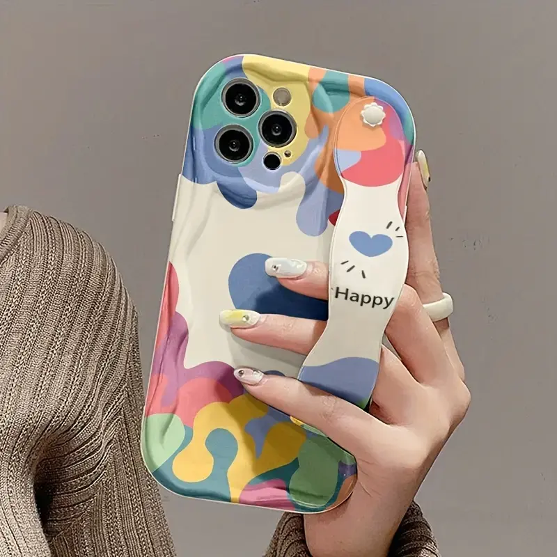 This heart-shaped phone case with wrist strap completely eliminates the worry of "slipping hands." Made of TPU material, it's suitable for iPhone 17/16/15/14/13/12/11/Xs/X/Plus/Pro/Max and can be given as a gift to friends, fam,Halloween,Stickers,Magnetic