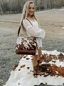 Couture Cowgirl Cowhide Cross Stitched Leather Purse