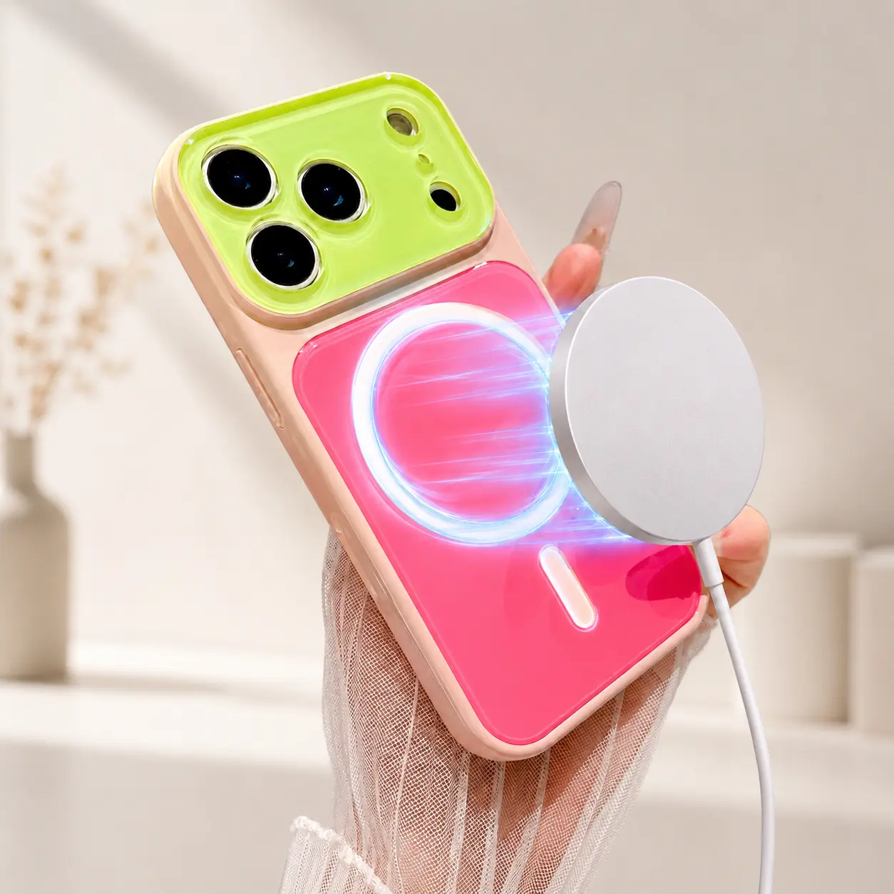 Dopamine Color Block Magnetic Protective Casing for iPhone 17 Pro Max, 16, 15, 14 Pro Max Series, Glossy Contrast Color Cover, MagSafe-Compatible, Shockproof, Anti-Fall, No Paint Peeling,back to school,back to school haul