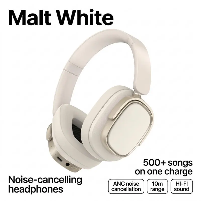 Ultra-luxury model Electronic Audio Wireless Over-Ear Headphones with Active Noise Cancellation, Deep Bass Hi-Fi Stereo, 35H Playtime, Lightweight Foldable Design, Built-in Mic, Compatible with iOS Android PC for Travel & Daily Use