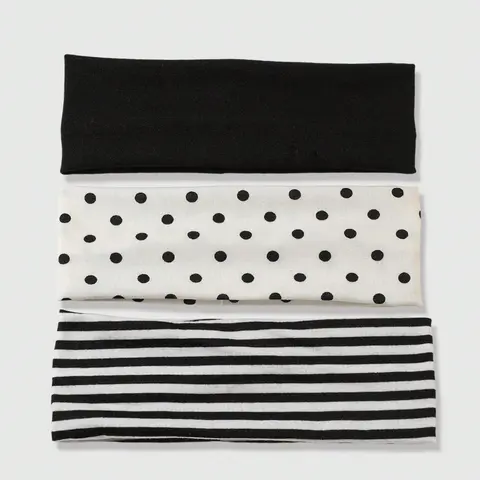 3-Piece Black White Polka Dot & Striped Elastic Sweatbands, Stretchy Workout Headband Set Headbands for Daily Life, Yoga, Fitness & Travel, Women's Sports Hair Accessories