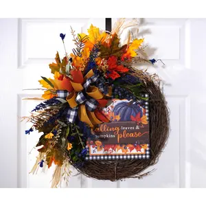Falling Leaves and Pumpkins Please Handmade Fall wreath made on a Grapevine base