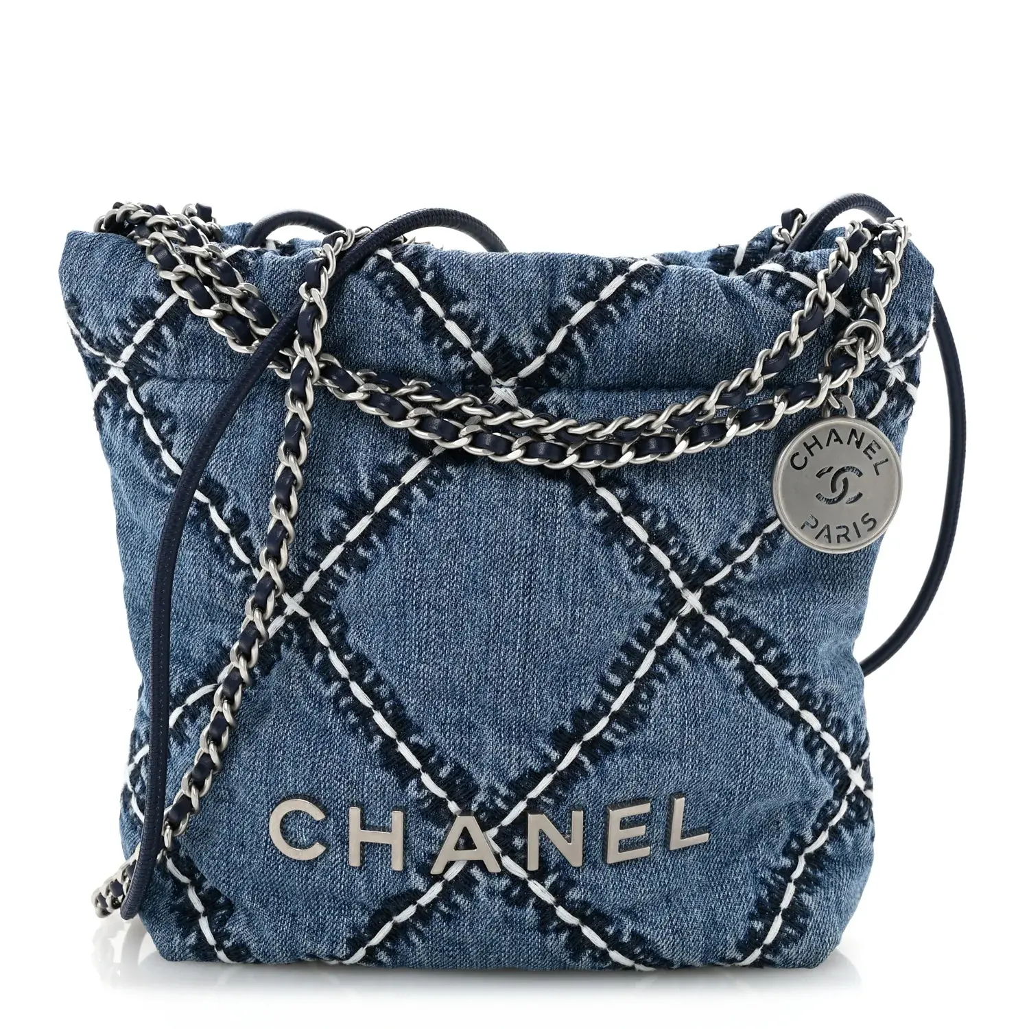 Pre-owned Denim Shoulder Bags Stitched Quilted Mini Chanel 22 Blue