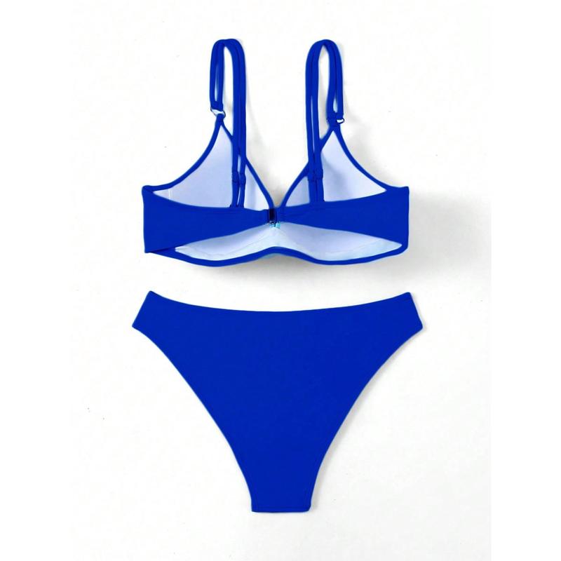 ZAFUL Sexy Solid Color Twist High Waist Swimsuit Spaghetti Straps Women's Bikini Swimsuit cute tankini women's 2 piece sets fashion nova outfits