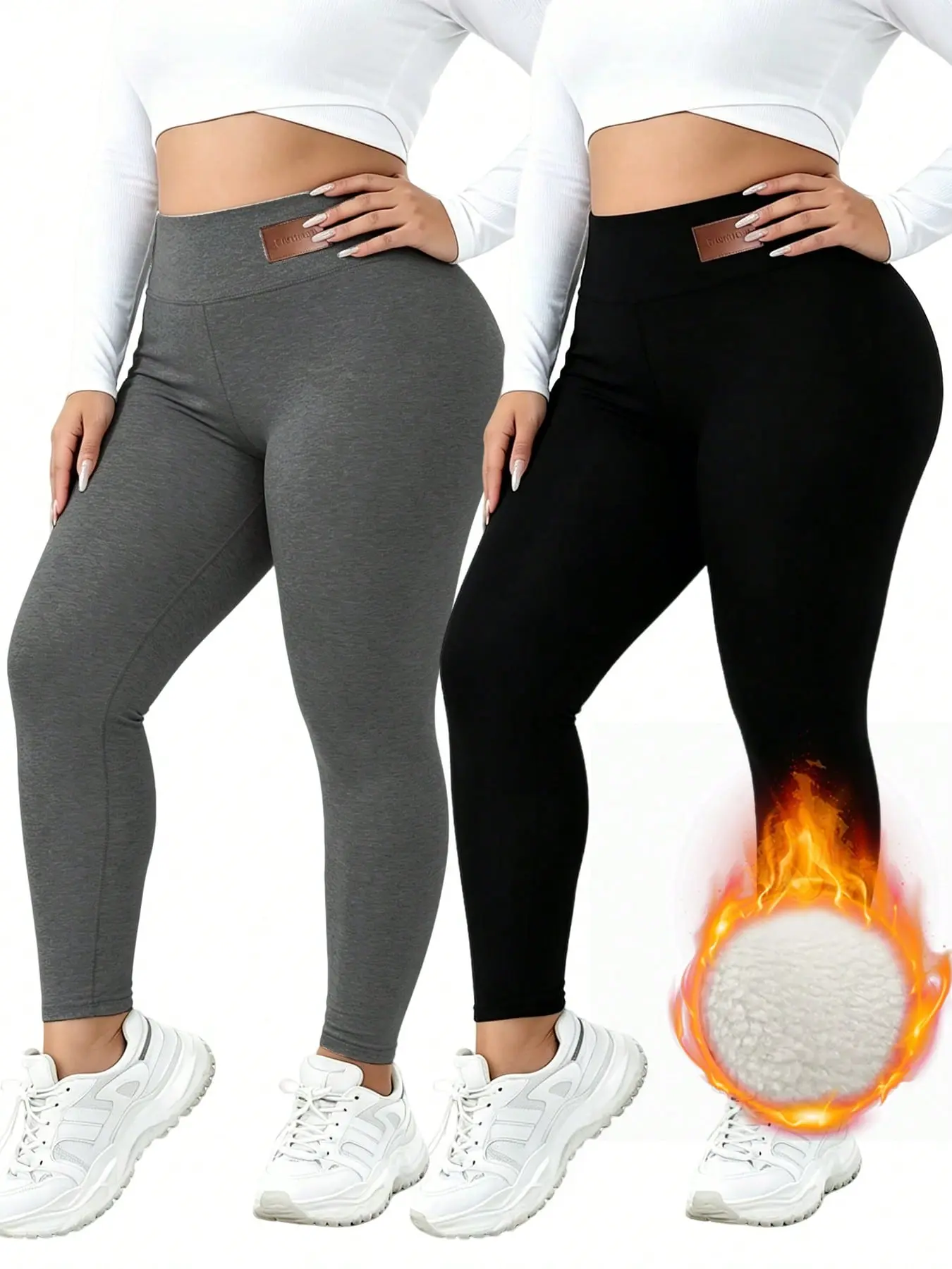 Fleece Lined Leggings for Women Plus Size – High Waist Tummy Control Squat Proof, All-Day Winter Comfort 2/4Pack