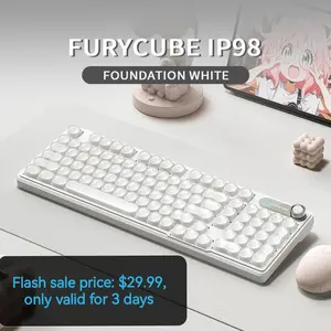 Aesthetic Makeup-Inspired Wireless Keyboard for Women (IP98 Waterproof) Girly Aesthetic Foundation Keyboard - FURYCUBE IP98 Wireless Cute White Keyboard for Office/Gaming