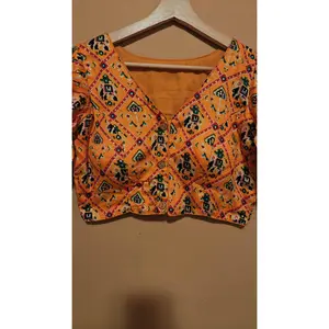 Ajrak Print Cotton Blouse - Adjustable Design, Traditional Style, Comfortable Wear, Ideal for Womenswear