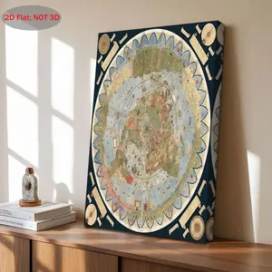 1pc Large Vintage 1587 by Monte Urbano Poster - Ancient Flat Earth Map Canvas Painting, Wooden Frame, 15th Century Old Map Wall Art, 2D Flat, World Map Wall Mount Self-Adhesive Wooden, World Map Wooden, World Map, Wall Mount, Bedroom Poster