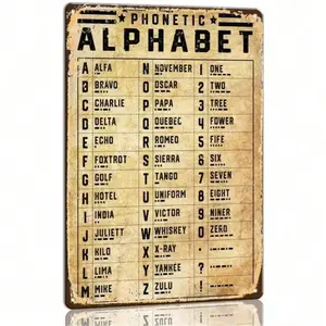 Retro Phonetic Alphabet Aluminum Art with Elegant Morse Code Vintage Style for Classroom Living Room Home Bedroom Bathroom Kitchen Wall Decor