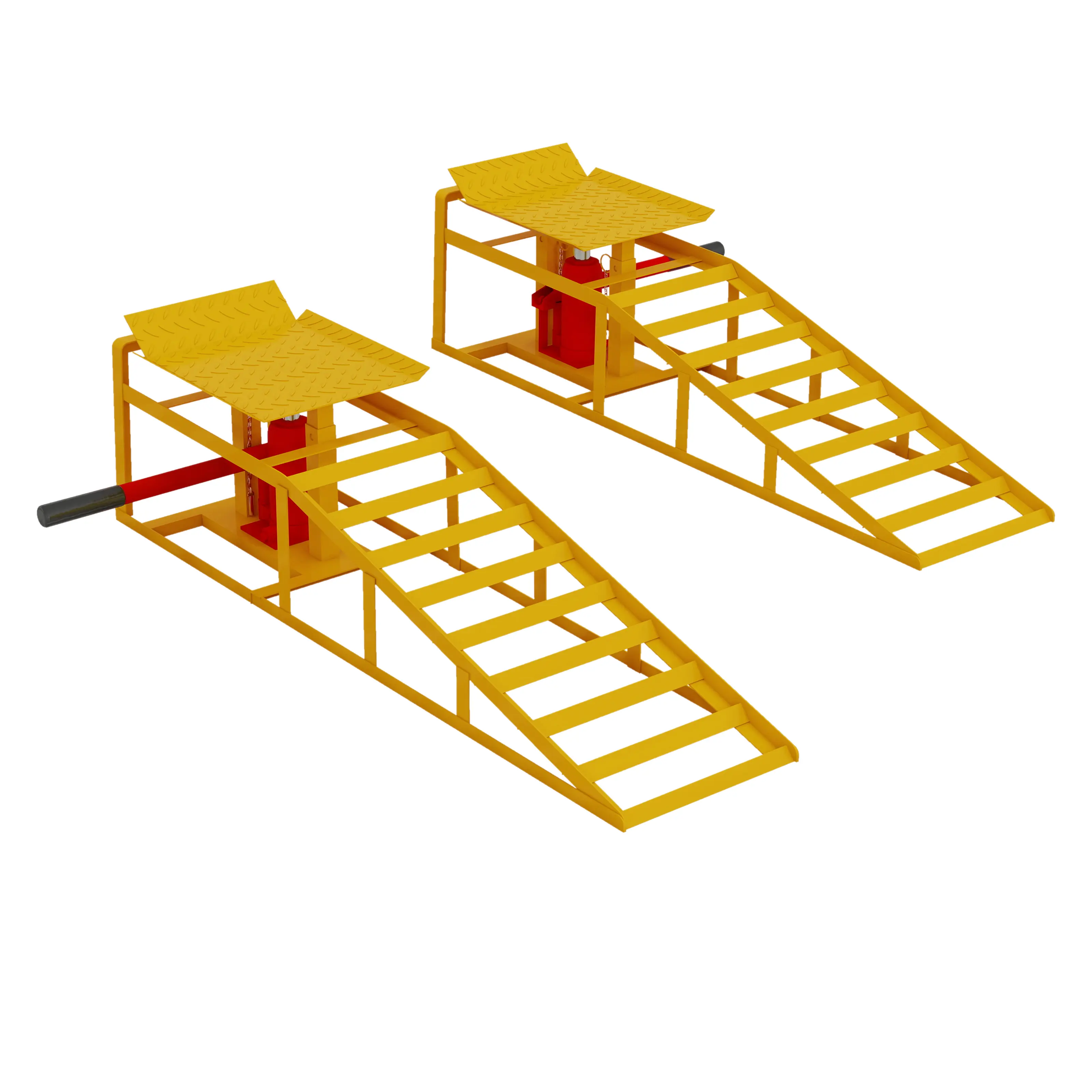 2-Piece Low Profile Hydraulic Car Truck Service Ramp Set - 10,000 lbs Capacity, Easy to Drive, Anti-Slip Slope, User-Friendly Maintenance, Easy Installation for Under-Vehicle Maintenance (Yellow)