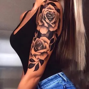 Rose Pattern Temporary Tattoo Sticker, 1 Count Waterproof Long Lasting Fake Tattoo Sticker, Body Art Sticker for Women & Men, Sticker Tattoos
