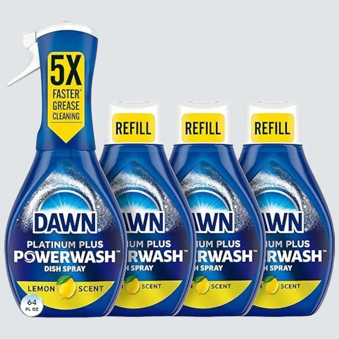 Dawn Platinum Powerwash Dish Spray Starter Kit + 3 Refills (Lemon Scent, 64 fl oz) - Efficient Cleaning