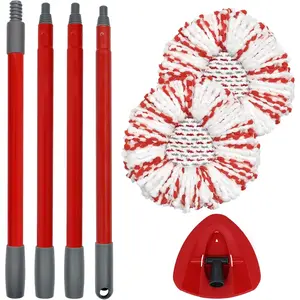 Mop Replacements Heads &Handle and Base Combo Set Compatible with Ocedar EasyWring Spin Mop Refills , 2 Microfiber Head Replace, 4-Section Iron Stick 30-58in and 1 Base