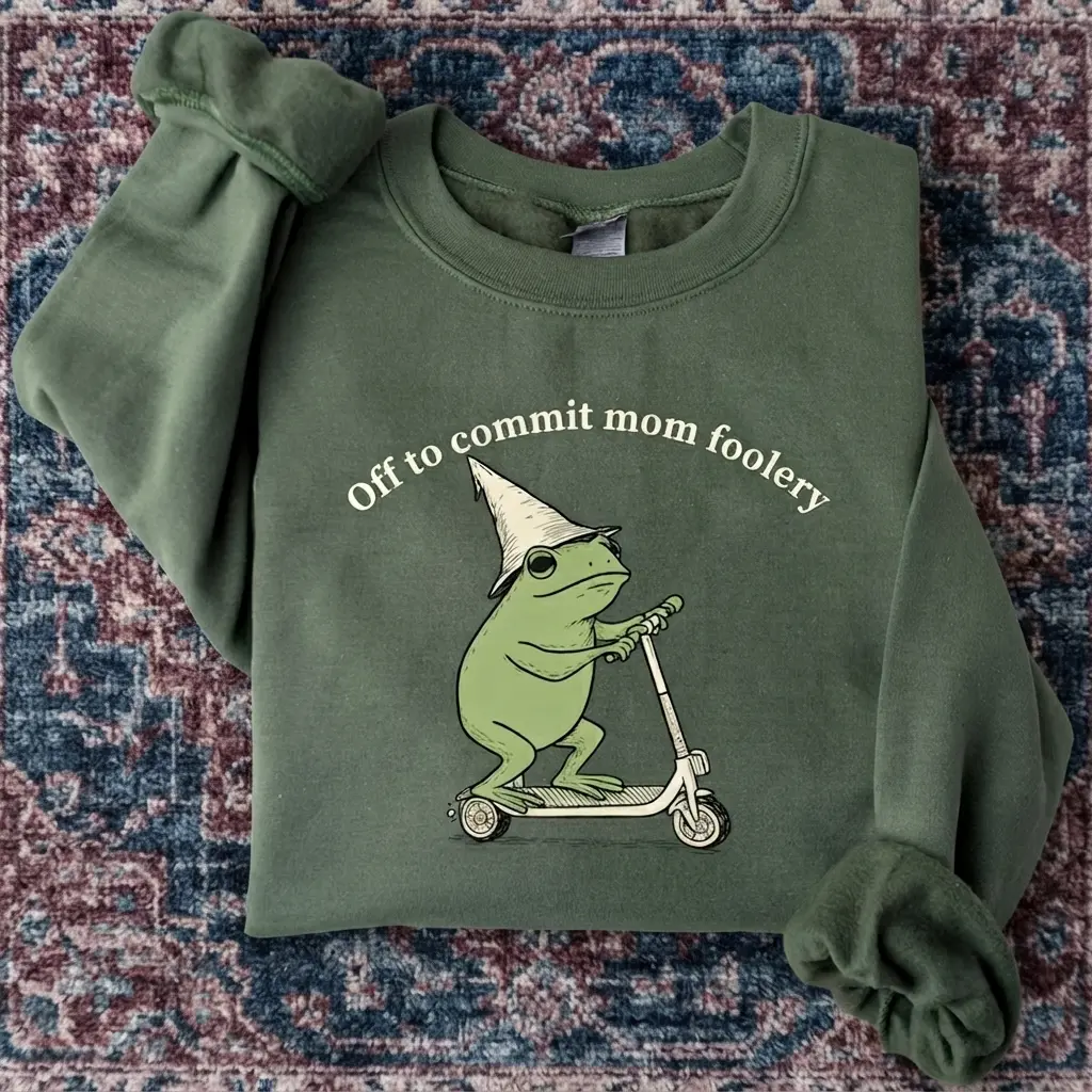 Mama Frog Shirt, Off to Commit Mom Foolery Crewneck, Funny Frog Scooter Gift For Mom, Funny Mama, Pregnancy Announcement Sweatshirt