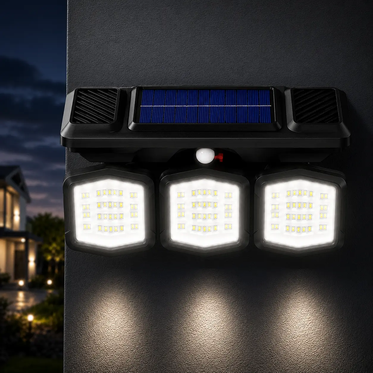 Household Solar-Powered Rechargeable Outdoor Wall Lamp - Rainproof, Human Body Sensing, Power Display, Multi-Angle Adjustability, 3 Adjustable Lighting Modes Sensor Lights Flood