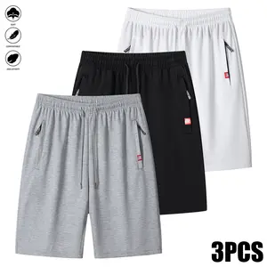 Men’s 3-piece casual athletic shorts set featuring zippered pockets and a drawstring waistband, made from soft, lightweight, breathable fabric, suitable for summer running, dates, and everyday wear，Joggers Pants