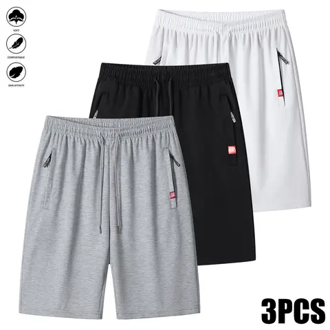 Men’s Active 3-Piece Fitted Activewear Sporty Chic Casual Shorts Set - Synthetic Soft, Lightweight, Breathable Fabric, Zip Pockets, Drawstring Waistband, Phone Pocket, Suitable for Summer Running & Everyday Wear