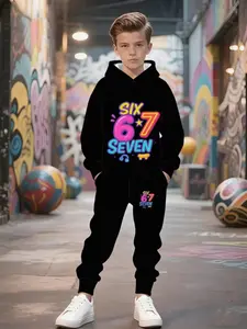 Trendy Ventilated Kids Hoodie Set, Unisex Children Wear, Outdoor Sports Casual & Street Style, Geometric Pattern, Sweatshirts, Hoodies