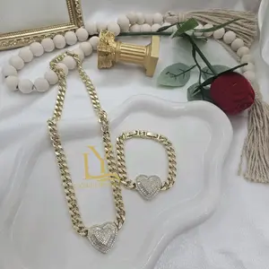 LaYaiBoutique #2300 Heart necklace and bracelet set, 14k gold plated, High Quality