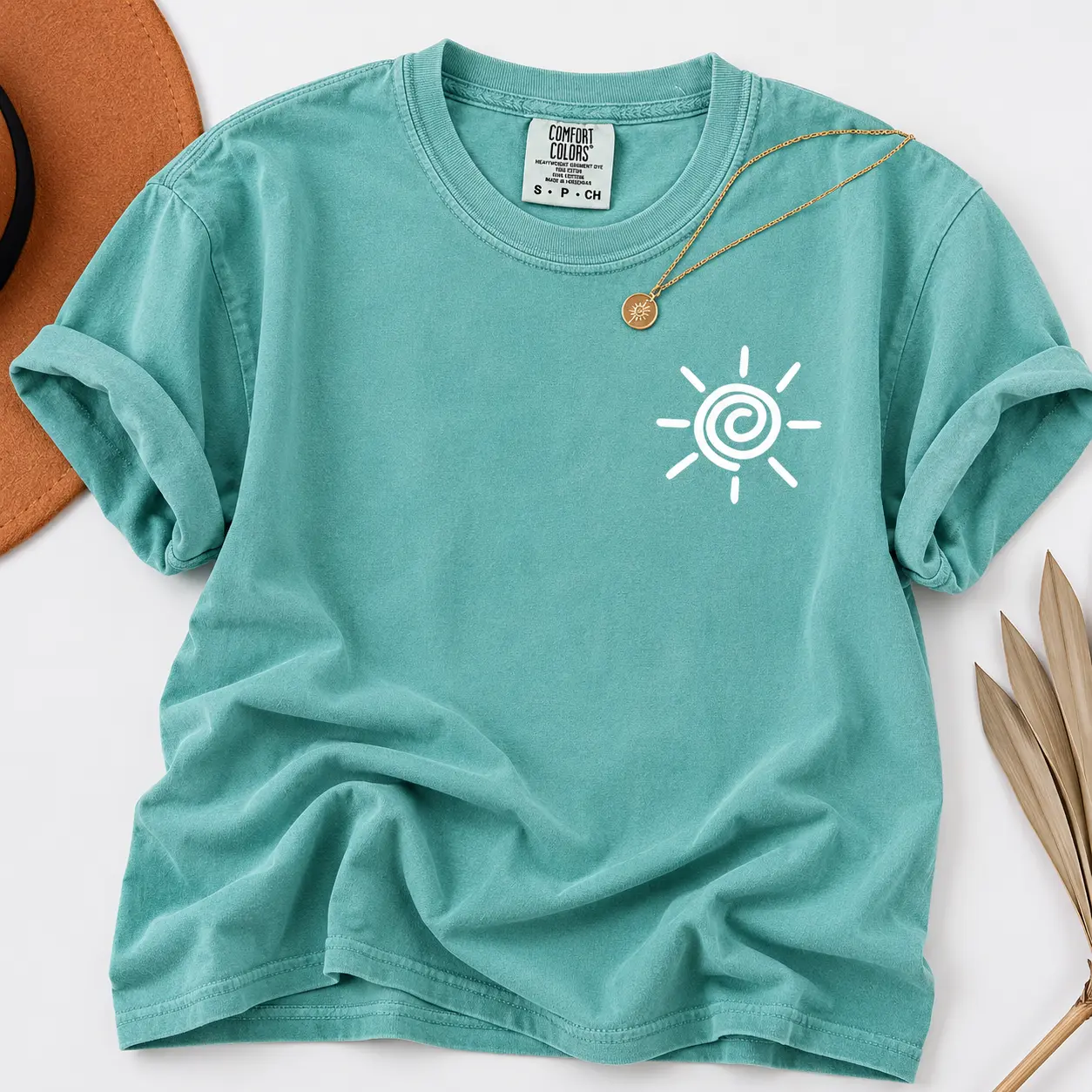 Women's Vintage Sun Graphic Tee, Oversized Casual Short Sleeve Top in 100% Ring-Spun Cotton for Summer Streetwear, Shortsleeve, Printed