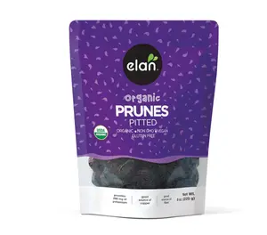 Elan Organic Pitted Prunes, 7.9 oz, Natural Dried Fruit, No Sugar Added, Sulphite-free, Non-GMO, Vegan, Gluten-Free, Kosher, Healthy Snack, Dried Plums