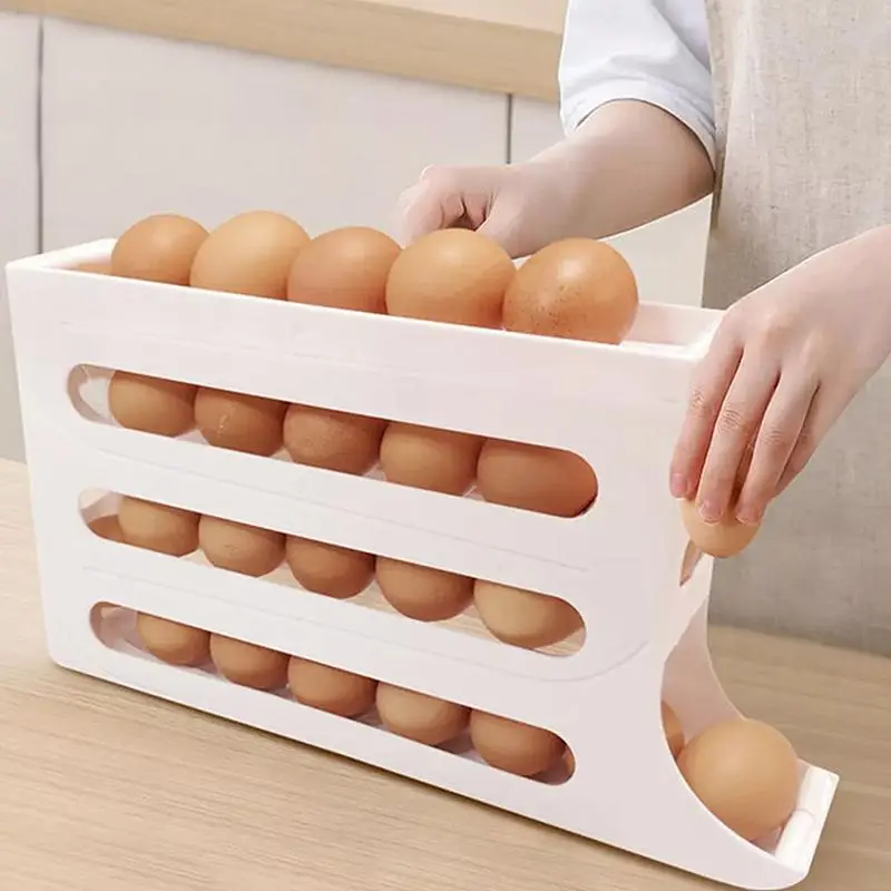 4-layer Egg Storage Box, Refrigerator Egg Storage Organizer, Automatic Egg Rolling Rack, Large Capacity Refrigerator Special Egg Holder Storage Box, K